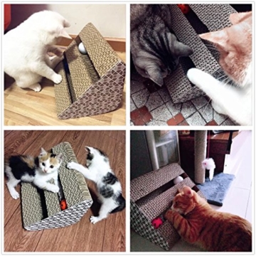 ubest Kratzbrett für Katzen mit Katzenminze, 28*19*19CM, Dreieck Kratzbaum, Kratzmöbel, Haustier Spielzeug - 6