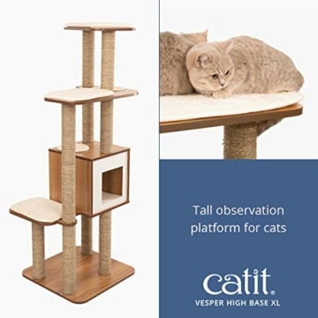 Catit Kratzbaum Vesper High Base XL, Holz + Seegras, Designkratzbaum