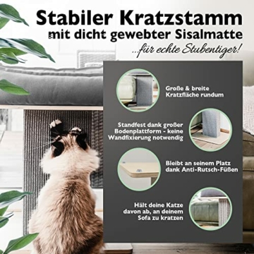 Nemmy Natur Kratzbaum Premium, klein aber stabil, Holz, Kratzsäule