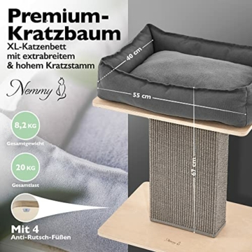 Nemmy Natur Kratzbaum Premium, klein aber stabil mit Katzenbett, grau