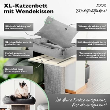 Nemmy Natur Kratzbaum Premium, klein aber stabil mit Katzenbett, Holz, grau