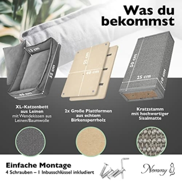 Nemmy Natur Kratzbaum Premium, klein, stabil, breite Kratzfläche, Birkenholz