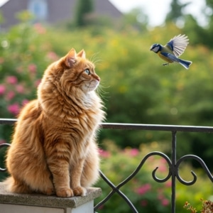 Balkonsicherung für Katzen ist wichtig. Vorbeifliegende Vögel können zum Absturz führen